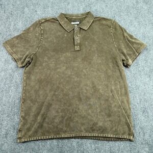 32 Bar Blues Polo Shirt Mens Large Brown 100% Cotton Acid Wash